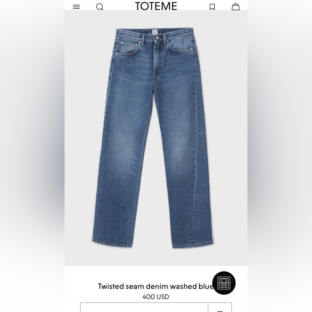 Toteme Blue Straight-Leg Twisted Seam Jeans